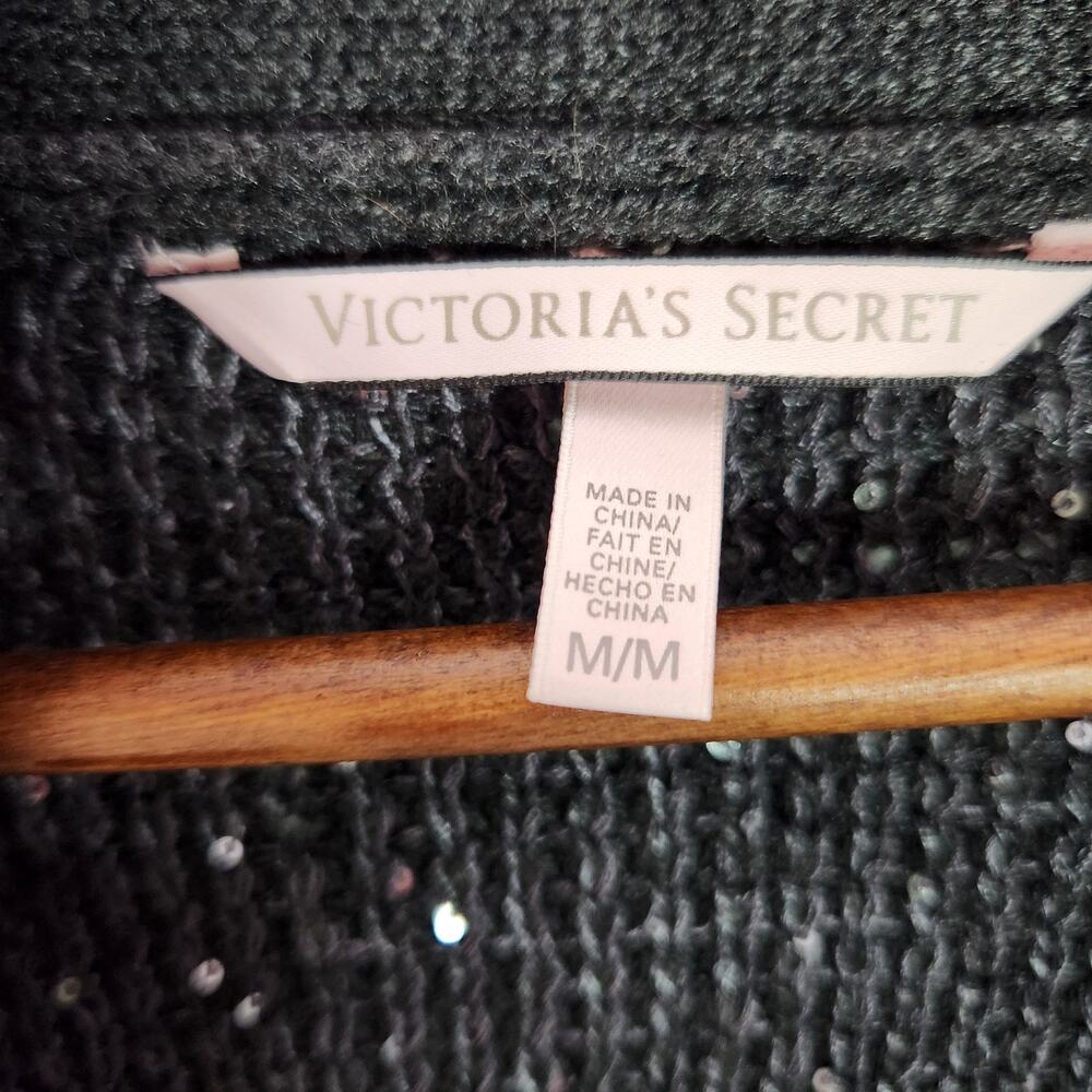 Victoria's Secret Long Open Cardigan Sweater Sequin Sparkle Grey Sz M Cozy Soft - Picture 2 of 13